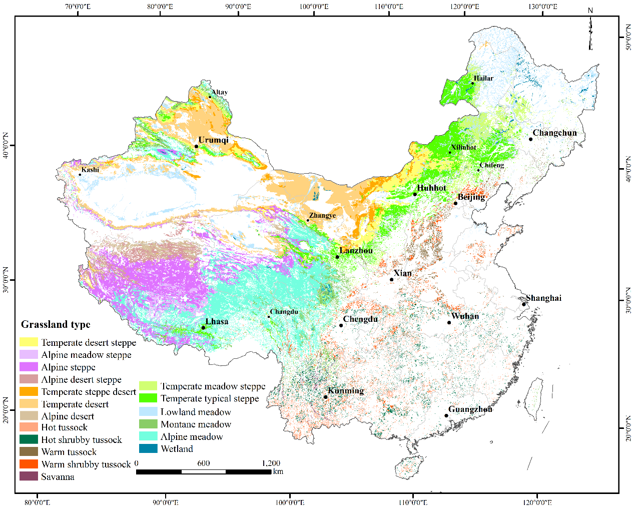 Map of China's grassland types (adapted from RRC)